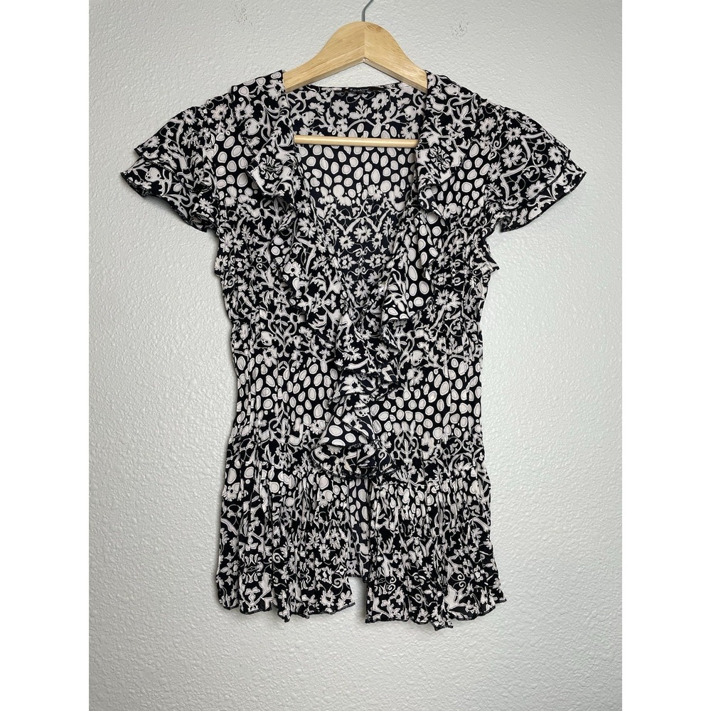 Y2K‎ Black and white ruffle Size Petite Small Top Belissimo New York